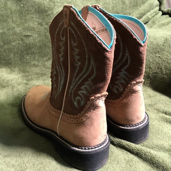 Ariat Womens Fatbaby Heritage Western Cowboy Boots 10B Suede Tan Blue Pull On - Picture 7 of 16